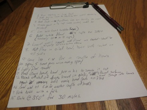 The notes I took while making Swedish rye bread in advance of this blog.  It is the only written recipe that I know of that exists for this bread.