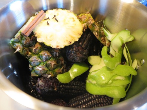 Lots of purple corn, plus fruit rinds and spices.