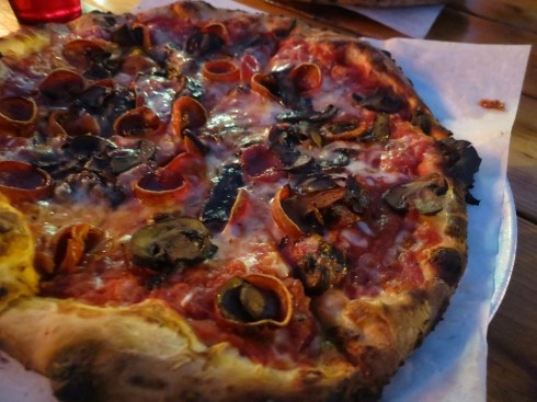 Traditional pizza -- pepperoni and mushroom.